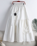 Spring Offices Lady Commuting Versatile Solid Color Patchwork Medium Length Swing Skirt Bow Decorated High Waist A Line