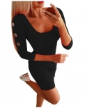 Fashion Classical Black Wrap Hipped Dress Women  Elegant Long Sleeve V Neck Party Mini Dress Slim Ladies Solid Office Dr