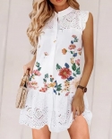 Summer Elegant Casual White Embroidered Party Dresses Women Loose Short Sleeve Crewneck Striped Dress Basicoffice T Shir