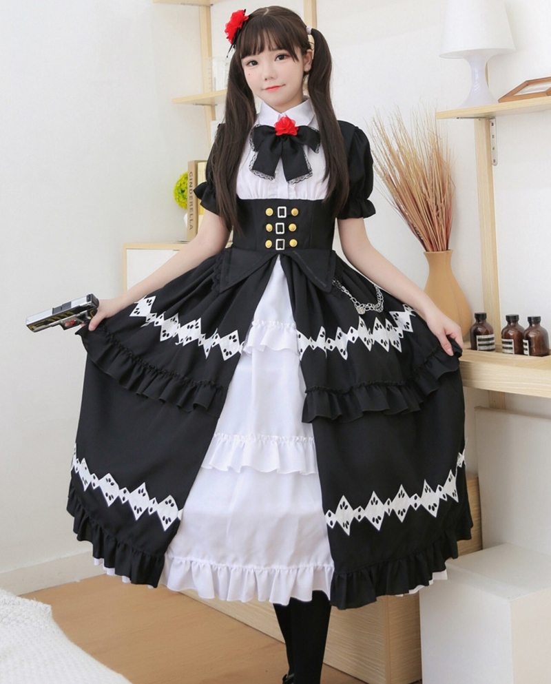 Medieval Court Cosplay Lolita Dress Anime Cosplay Lolita Long Princess Dress With Socks Headwear Set See Throw Dresses F