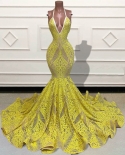 Black Girls Sparkly Sequin Mermaid Long Prom Dresses 2022  Yellow V Neck Backless Women Formal Evening Gowns For Party