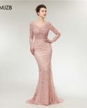 Long Sleeves Evening Dresses Luxury  Mermaid Heavy Crystals Beading Lace Arabic Women Formal Party Prom Gowns  Evening D