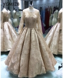 Luxury Ball Gown  Long Evening Dresses Glitter Sequined Sparkly With Long Sleeves Arabic Women Formal Evening Prom Gowns
