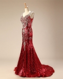 Luxury Arabic Evening Dresses Long  Mermaid V Neck Floor Length Sparkly Beading Diamond Sequin Evening Gown Red Prom Dre