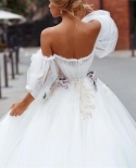 14062elegant A Line Floral Appliques Puffy Tulle Boho Style Classic Strapless Illusion Sleeve Evening Dress Lady Weddin