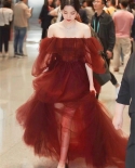 140312022 New Arrival Elegant A Line Cap Sleeve Solid Wine Red Off The Shoulder Lllusion Lady Party Prom Dress Evening 