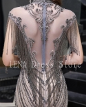 14322iena Bling Silver Mermaid Prom Dresses Long 2022 Jewel Neck Beads Crystals  Tassel Transparent Evening Gown Party 