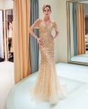 14326iena 2023 Sparkly Mermaid Dress Long Sleeves Luxurious Exquisite Shiny Sequined Tassels Beaded  Evening Dresses Pr