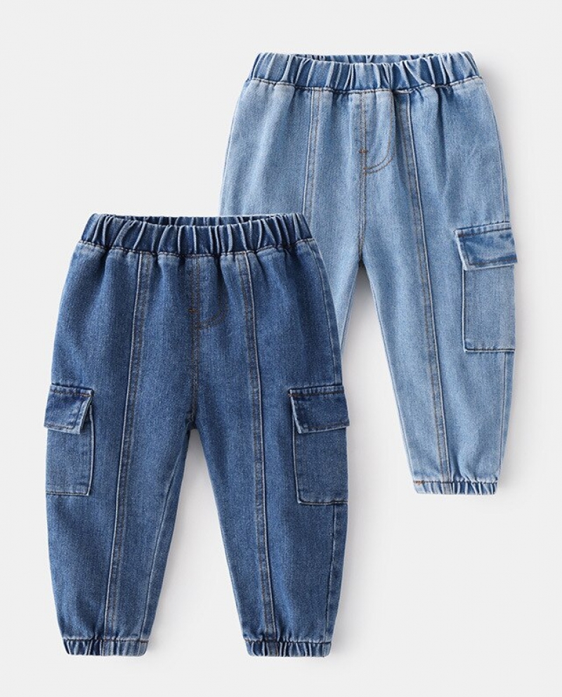 Novas calças jeans 2022 moda infantil sólidas calças compridas meninos calças jeans clássicas com bolsos jeans para bebês primav