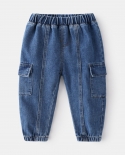 חדש 2022 ילדים אופנה גינס מוצק מכנסיים ארוכים מכנסיים בנים מכנסי גינס קלאסיים עם כיסים בייבי גינס אביב סתיו clo