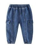 New 2022 Kids Fashion Solid Jeans Long Trousers Pants Boys Classic Denim Pants With Pockets Baby Jeans Spring Autumn Clo