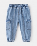 New 2022 Kids Fashion Solid Jeans Long Trousers Pants Boys Classic Denim Pants With Pockets Baby Jeans Spring Autumn Clo