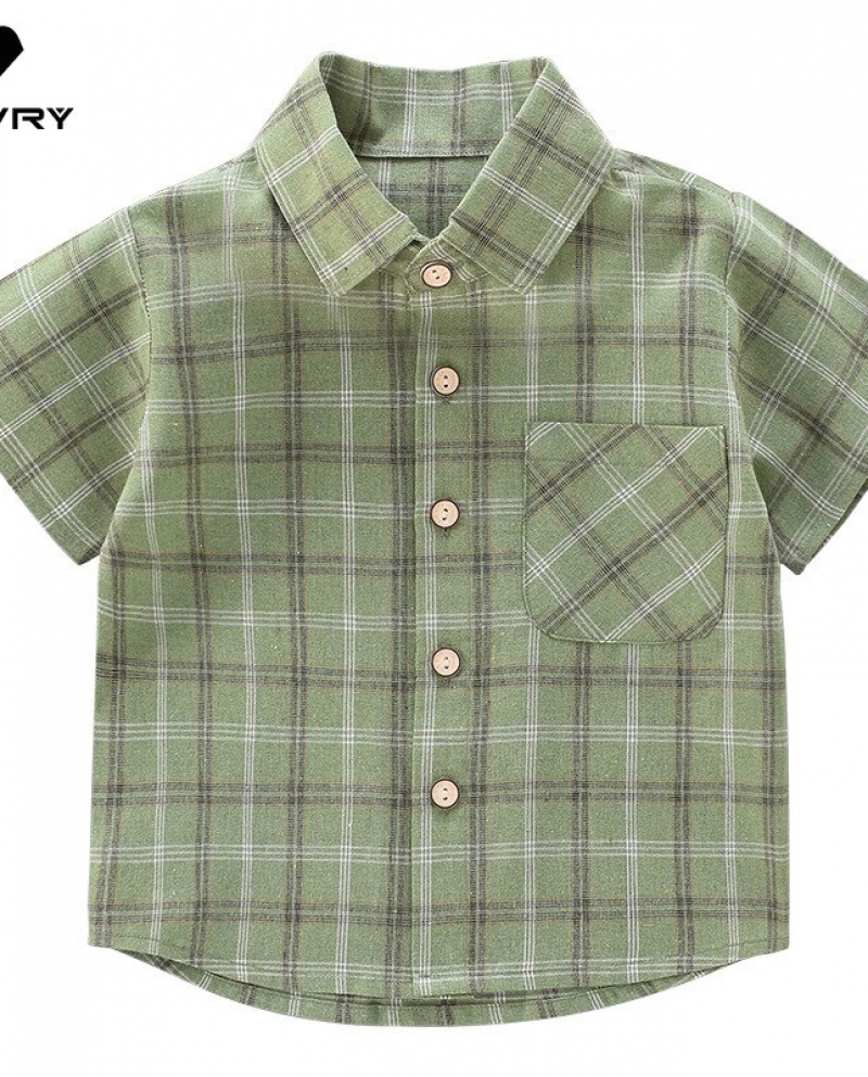 Camisas masculinas verão novo 2022 crianças meninos moda manga curta lapela peito simples camisa xadrez clássica tops crianças p