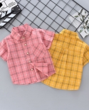 Camisas masculinas verão novo 2022 crianças meninos moda manga curta lapela peito simples camisa xadrez clássica tops crianças p