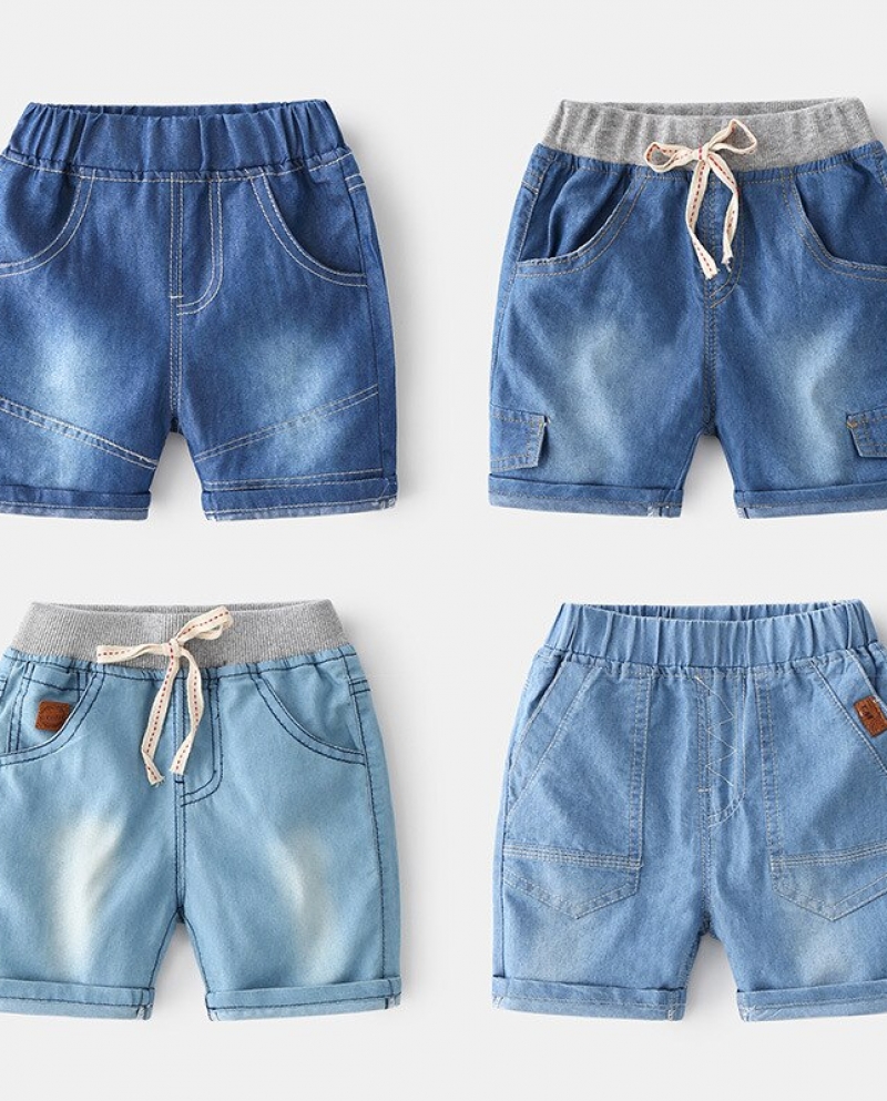 ילדים חדשים קיץ מכנסי גינס קצרים בנים אופנה מכנסי גינס מוצקים עם כיסים ילדים תינוק קזואל גינס קצר מותן אלסטי
