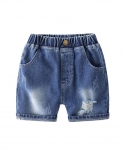 ילדים חדשים קיץ מכנסי גינס קצרים תינוקות בנים אופנה מכנסי גינס קצרים מוצקים קרועים ילדים קזואל גינס אלסטי אמצע מותן קצר P