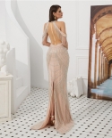 Luxury Long Evening Dress  Mermaid Tassel Beading Crystal Halter  Backless Prom Dress Formal Party Gown Robe De Soireeev