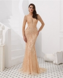 Luxury Sparkly Evening Dress  Long Sleeves Crystal Beading Elegant Mermaid Prom Dress Formal Party Gown Robe De Soiree  