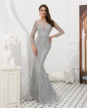 Luxury Sparkly Evening Dress  Long Sleeves Crystal Beading Elegant Mermaid Prom Dress Formal Party Gown Robe De Soiree  