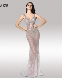 See Through Evening Dresses Long  Mermaid V Neck Floor Length Heavy Beaded Crystal New Arrival Prom Dress Prom Evening G
