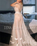 14406iena New  Night Robe Bathrobe Butterfly Pajamas For Women Wedding Bride Feather Robes Dressing Gown Pyjamas Sleepw
