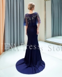 14319iena Elegant Evening Gowns Long Lace Mermaid Short Sleeve 2023 Ever Pretty Navy Simple Backless Mother Of The Brid