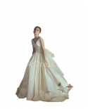 140412022 New Elegant A Line V Neck  Ivory White Floor Length Off The Shoulder Vintage Lady Party Prom Dress Evening Dr