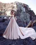 14314iena  Elegant Luxury Prom Gown Party Satin Back Bow Sweeping Train Pink Tube Top Sleeveless Seaside Wedding Party 