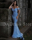 14376blue Off The Shoulder Sequins Mermaid Prom Dresses  Sweetheart Formal Party Wedding 2022 Sweep Train Robe De Soire