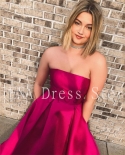 14310fuchsia Strapless Satin Prom Dresses Lace Up Backless Boat Neck Formal Graduation Ball Gowns Robes De Soirée Floo