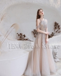 14273iena Champagne Sequins A Line Prom Dresses Elegant Halter Evening Gown 2022 Off The Shoulder Plus Size Women Forma