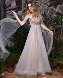 14331iena Sparkly Gold Gray Starry Tulle Prom Dresses Long Cape Sleeves A Line Formal Party Dress 2023 Evening Dress Pr