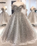 Booma Polka Dots Tulle Prom Dresses Sweetheart Off The Shoulder Ball Gown Formal Dresses Anklelength Ruched Midi Party D