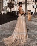 Sparkly  Backless Prom Dresses Gold Plunging Vneck Sequin Long Evening Dresses Spaghetti Straps Aline Formal Party Gowns