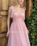 Booma Pink Glitter Hearty Tulle Midi Prom Dresses Sweetheart Bow Straps Tea Length A Line Wedding Party Gowns With Pocke