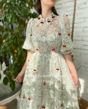 Booma Embroidery Lace Midi Prom Dresses Sheer Neckline Half Sleeves Crystal Cherry Tea Length A Line Wedding Party Dress