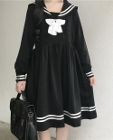 Harajuku Sailor Collar Lolita Dress Women  Preppy Style Sweet Bowknot Retro A Line Dress 2022 Spring Long Sleeve Outfits