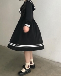 Harajuku Sailor Collar Lolita Dress Women  Preppy Style Sweet Bowknot Retro A Line Dress 2022 Spring Long Sleeve Outfits