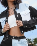 Spring Autumn Women Jackets Fashion Contrast Colorblock Cropped Jackets Ladies Casual Long Sleeve Jackets Streetwear Out