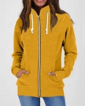 Women Autumn Winter Long Sleeve Fleece Warm Hoodless Stand Collar Solid Color Zip Jacket Womens Warm Up Jacket
