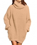Women Autumn And Winter Long Sleeve High Neck Sweater Womens Medium Length Knitting Dress  Dresses For Women