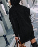 Womens Pullover Long Sleeved Hooded Loose Black Grey Color Matching Reversible Velvet Sweater Casual Sweatshirt For Wom