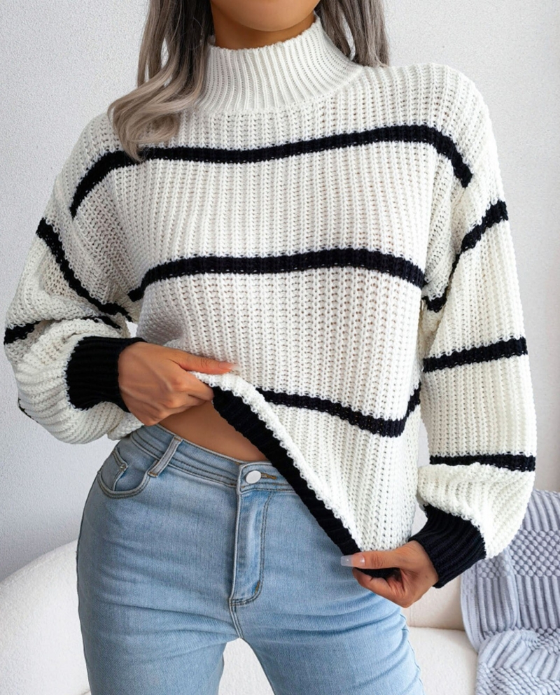 Winter Womens Oversized Long Sleeve Striped Sweater Casual Turtleneck Side Split Tunic Pullovers Turtle Neck Top For Wom
