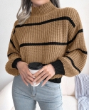 Winter Womens Oversized Long Sleeve Striped Sweater Casual Turtleneck Side Split Tunic Pullovers Turtle Neck Top For Wom