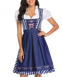 Traditional German Plaid Dirndl Dress Women Oktoberfest Costume Outfit For Adult Femme Halloween Cosplay Costumes Party 