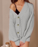 Womens Solid Cardigan Fried Dough Twist Long Sleeve V Neck Thin Sweater Fashion Jacket Plush Sweater Cardigan Winter