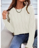 Womens Sweater 2022 Cute Elegant Soft Crewneck Long Sleeve Sweater Pullovers Hollow Cable Knit Pullover Sweaters Knitwea