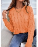 Womens Sweater 2022 Cute Elegant Soft Crewneck Long Sleeve Sweater Pullovers Hollow Cable Knit Pullover Sweaters Knitwea