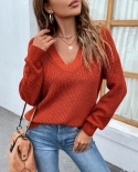 Womens Autumn Winter Sweater Pullovers 2022  V Neck Long Sleeve Knit Pullover Oversized Tops Solid Color Casual Knitwear