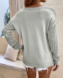 Women Crochet Long Sleeve Pullovers Hollow Out Crewneck  Knit Sweaters Pullovers Autumn Winter Jumper Tops Casual Women 
